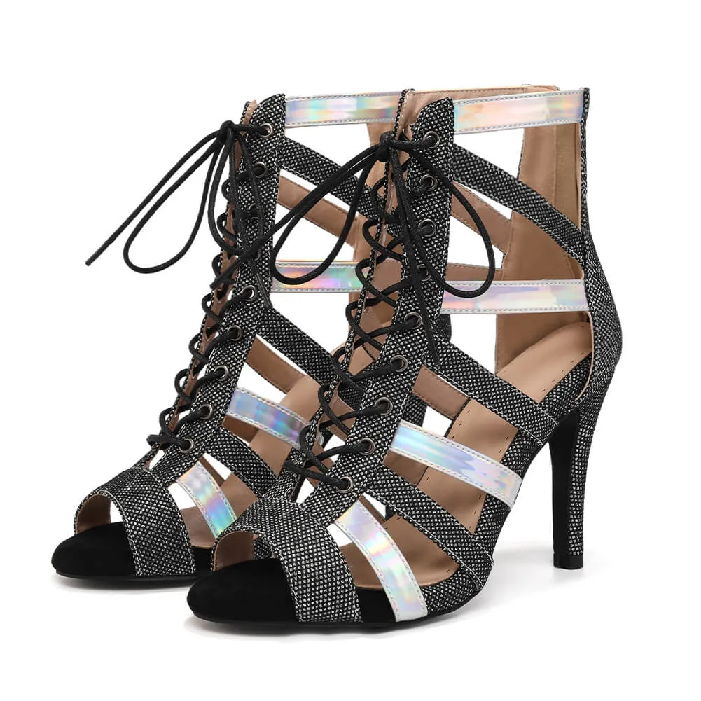 Black Crystal Lace-Up Dance Boots