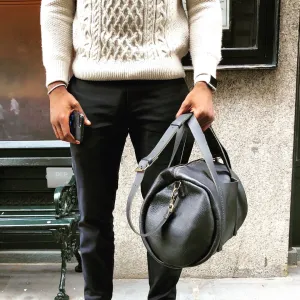 Black duffle, Soft black leather duffle, Soft crossbody bag, Black full grain leather