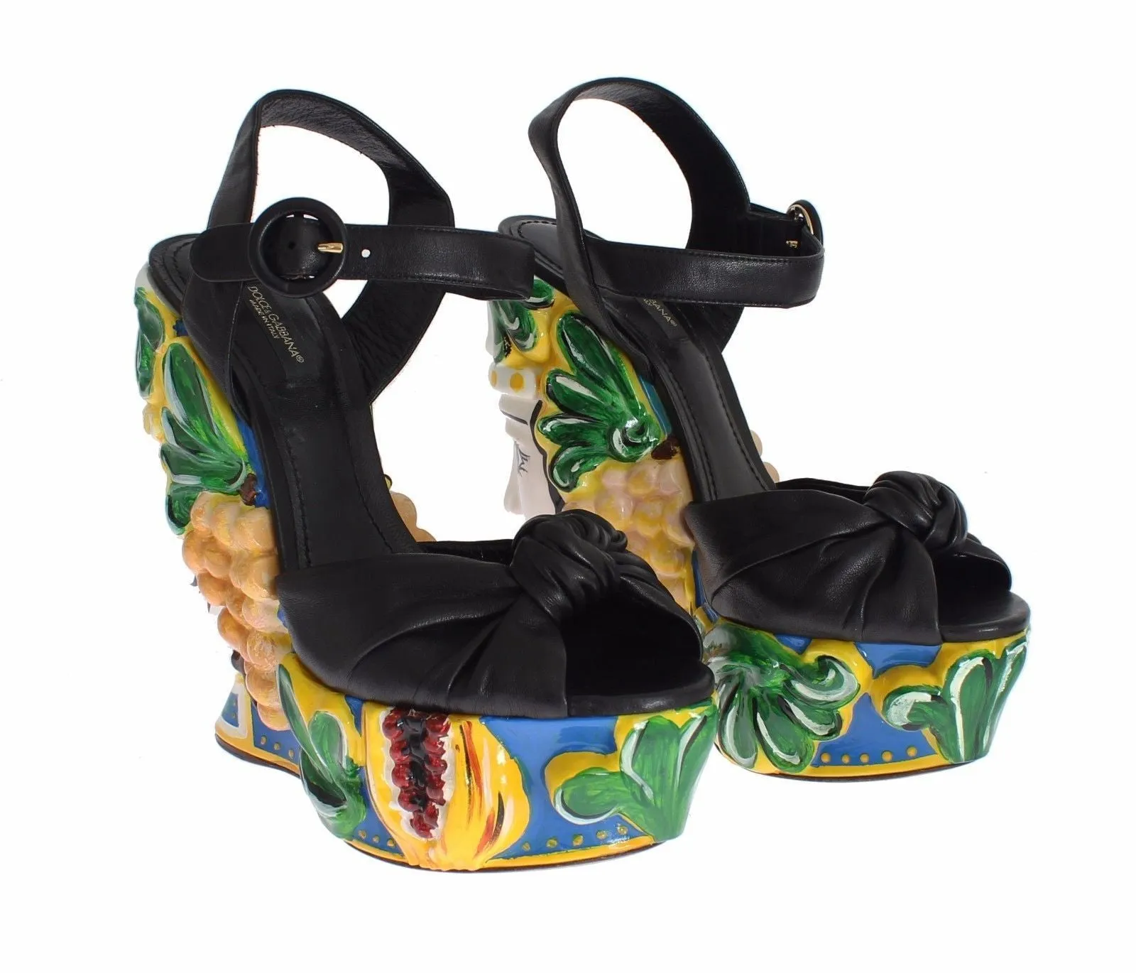 Black Leather Pupil Dolls Wedges Shoes