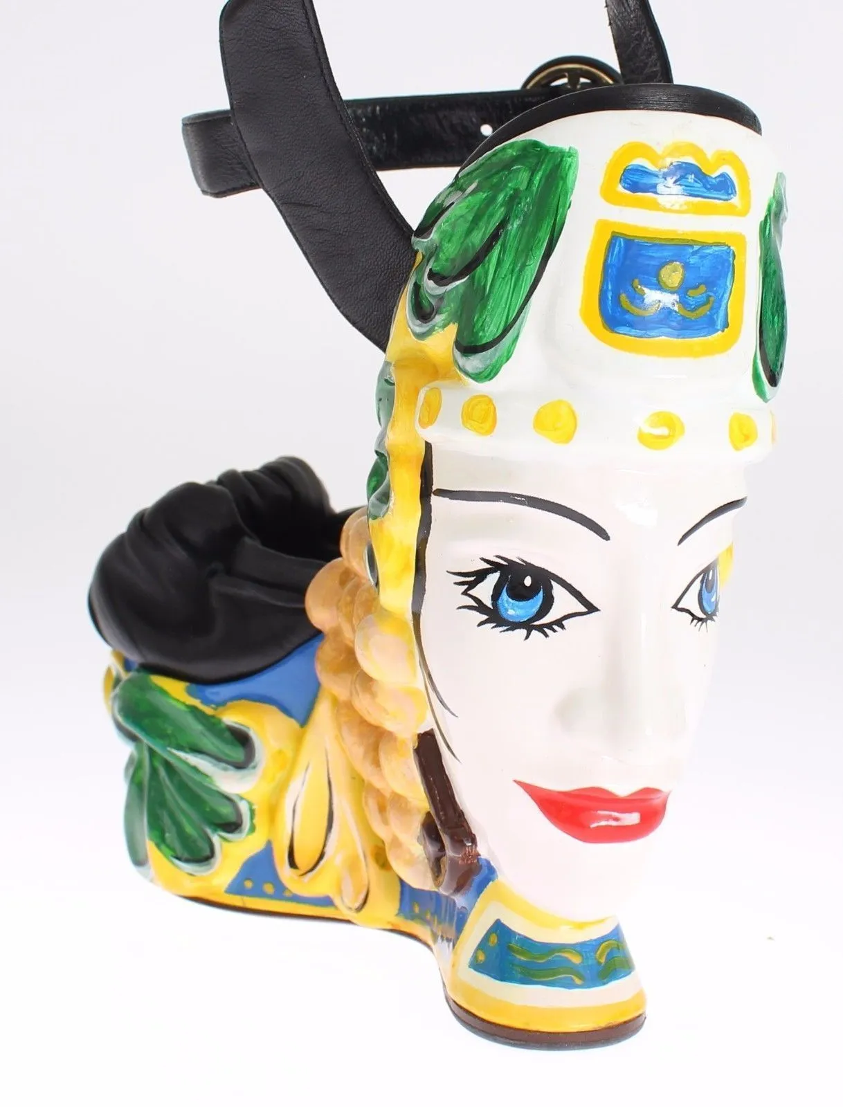 Black Leather Pupil Dolls Wedges Shoes