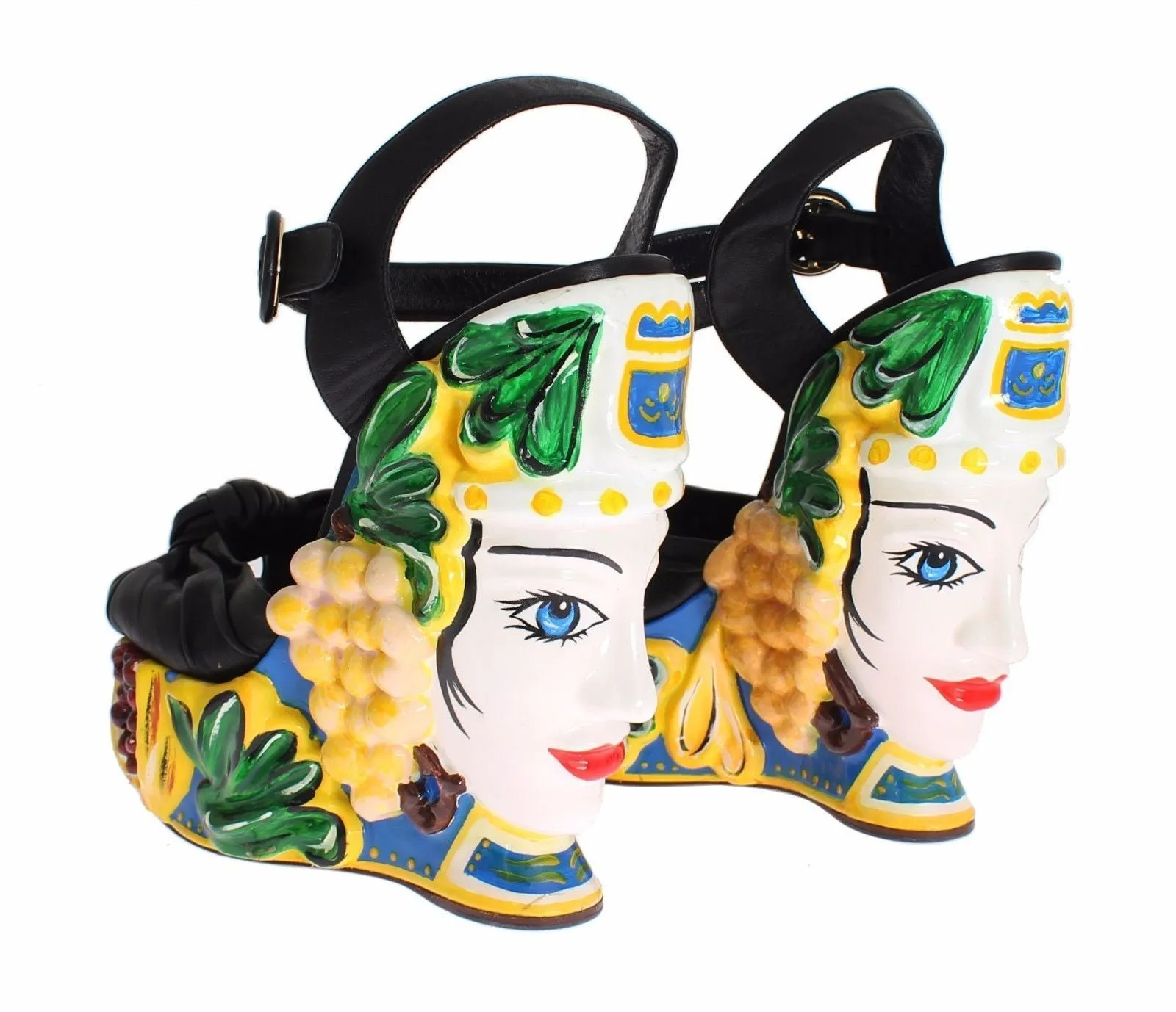 Black Leather Pupil Dolls Wedges Shoes