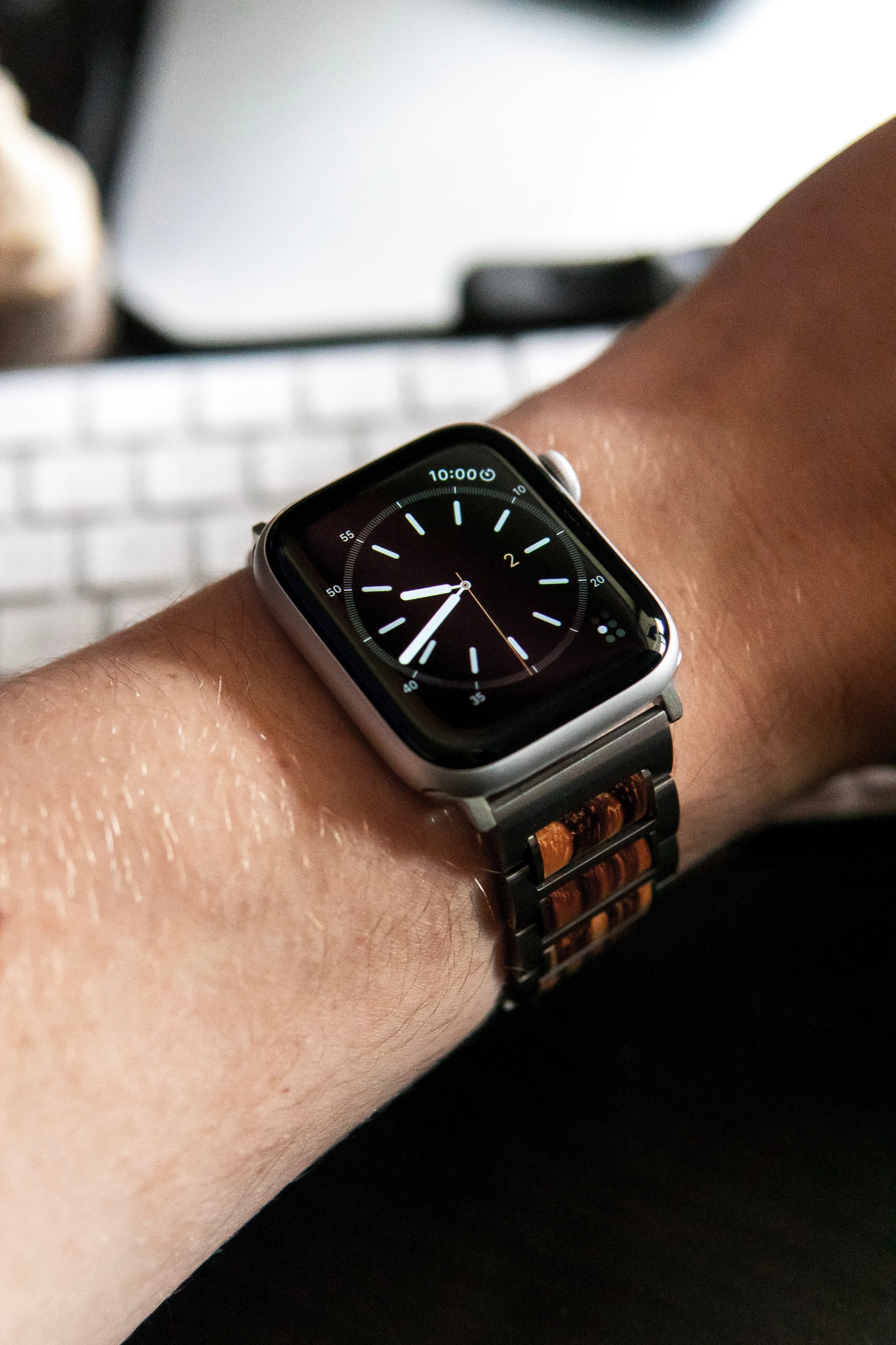 Black Stainless Steel   Red Sandalwood 42-44mm Apple Watch Band - Series 1,2,3,4,5