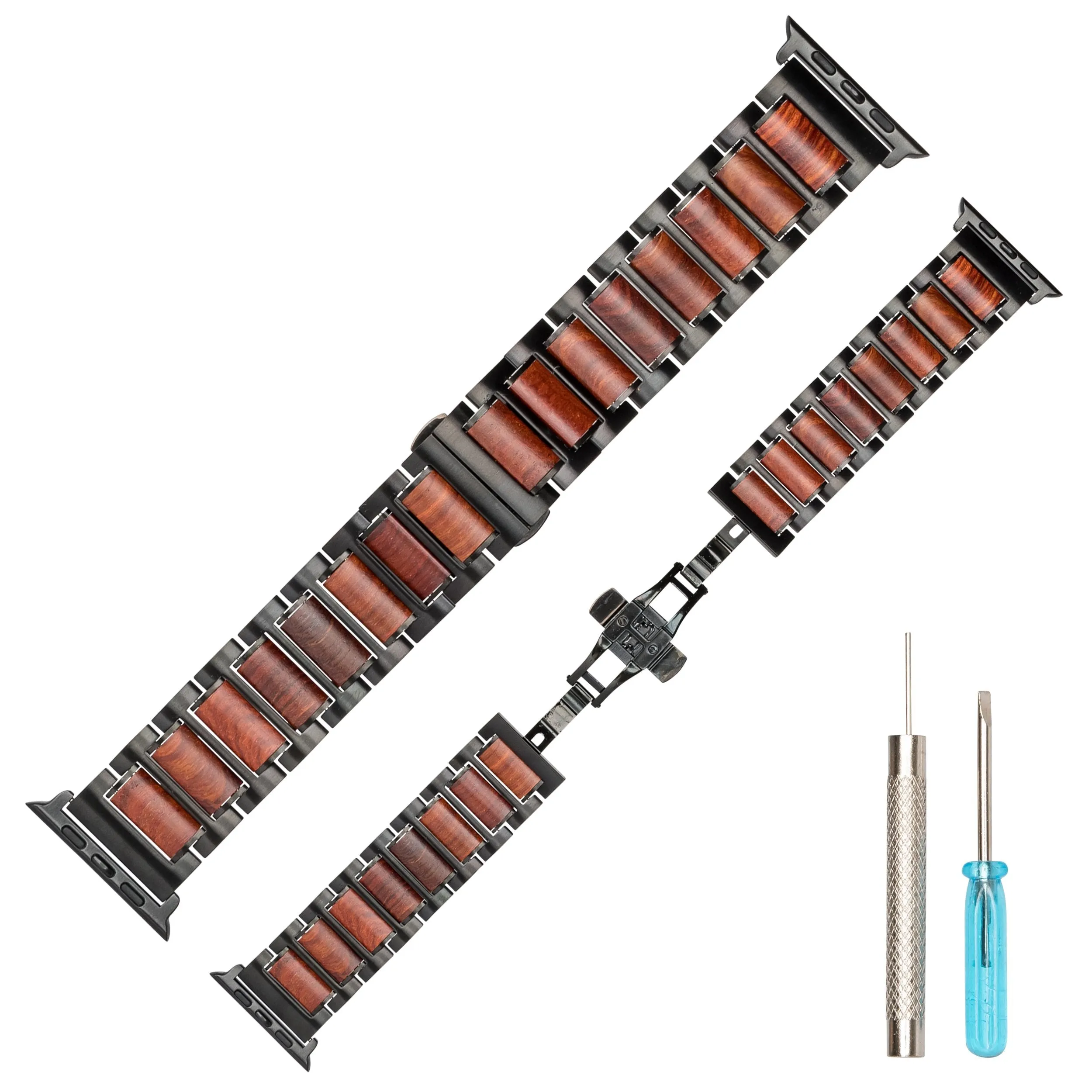 Black Stainless Steel   Red Sandalwood 42-44mm Apple Watch Band - Series 1,2,3,4,5