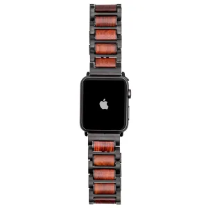Black Stainless Steel   Red Sandalwood 42-44mm Apple Watch Band - Series 1,2,3,4,5