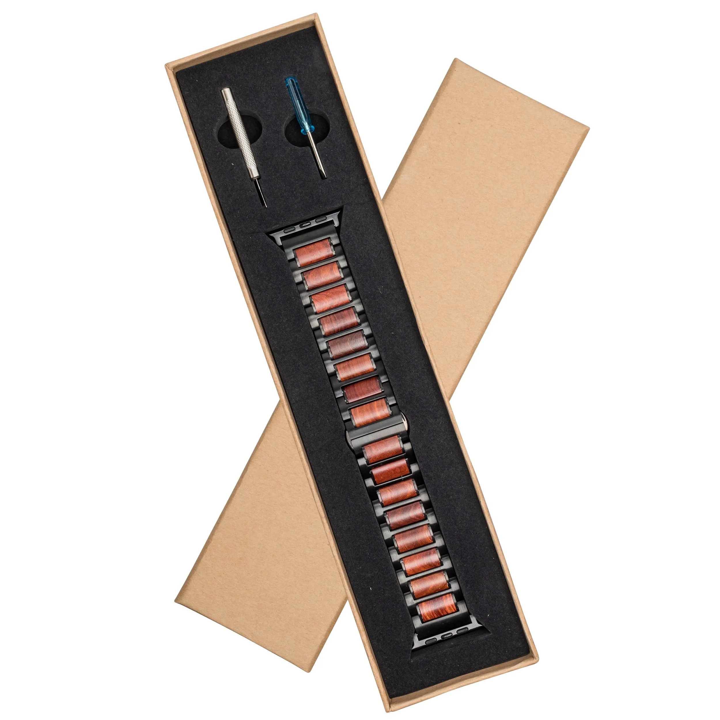 Black Stainless Steel   Red Sandalwood 42-44mm Apple Watch Band - Series 1,2,3,4,5