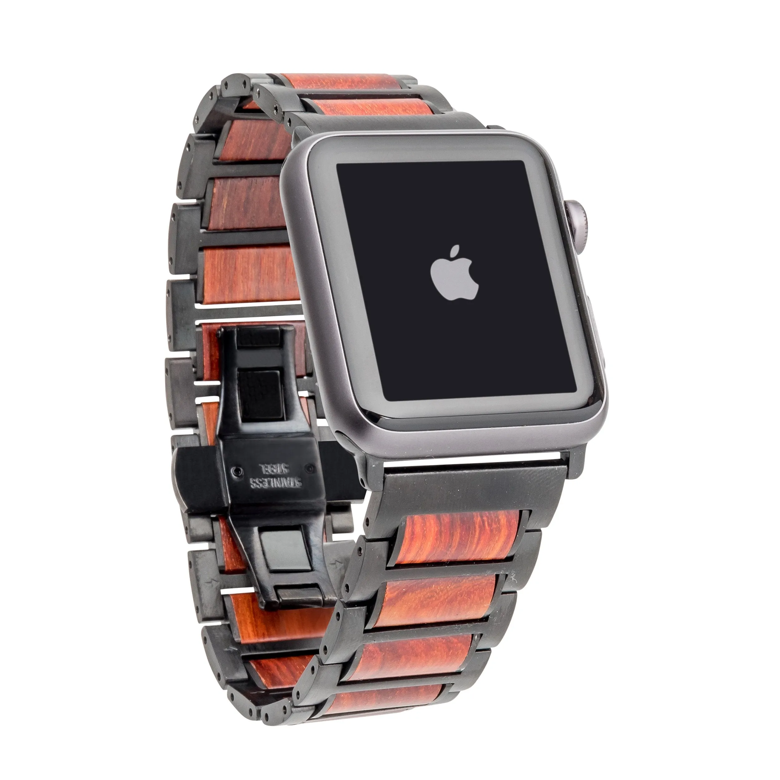 Black Stainless Steel   Red Sandalwood 42-44mm Apple Watch Band - Series 1,2,3,4,5