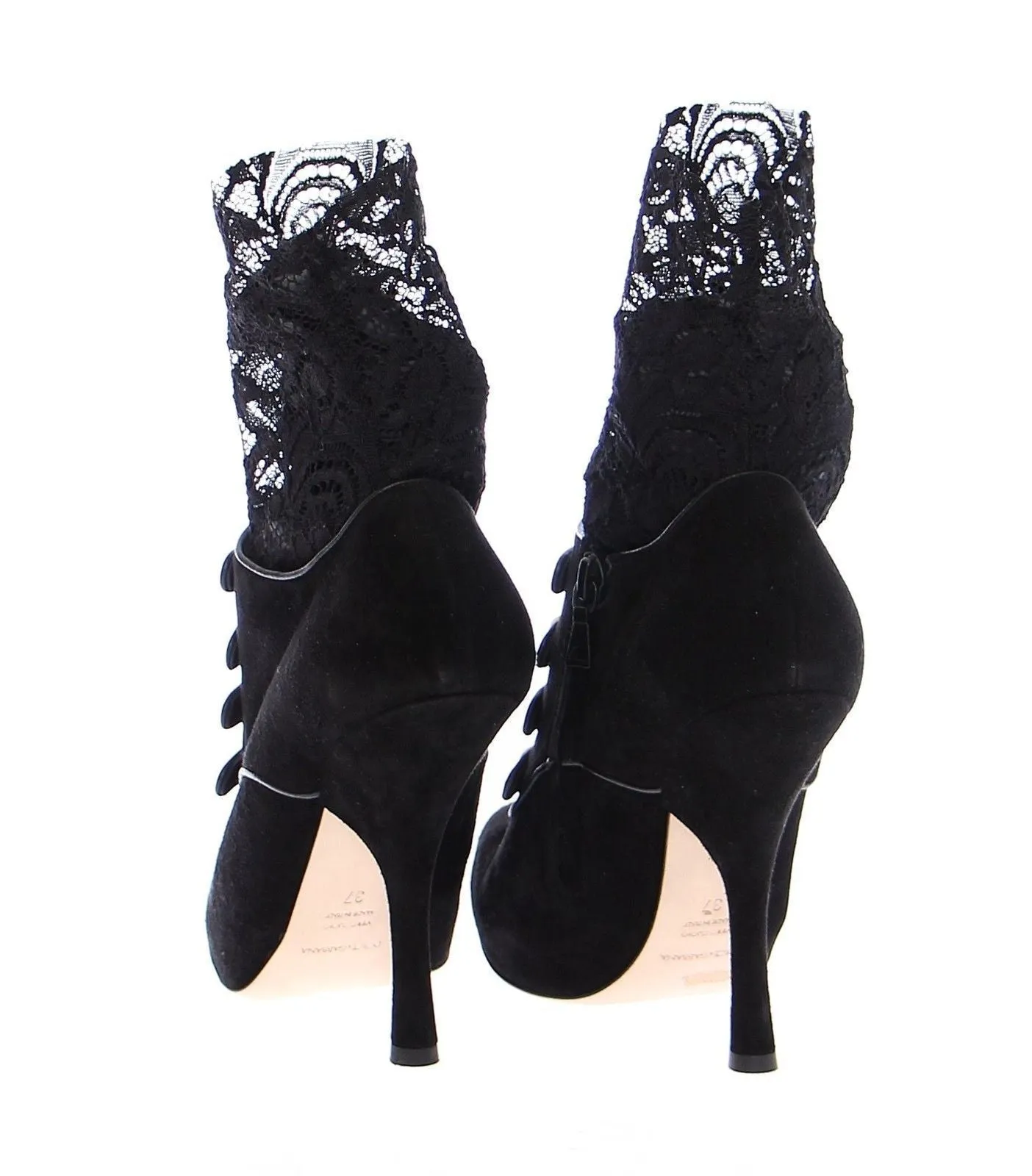 Black Suede Baroque Lace Platform Shoes