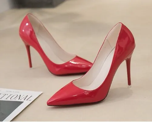 Black Work Shoes Women's Shoes Patent Leather Thin Heels High Heels Ladies Fashion Single Shoes Sexy Party Dress Pumps