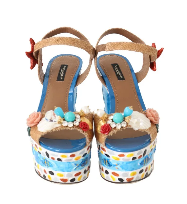 Blue Brown Raffia MARINA Clog Sandal