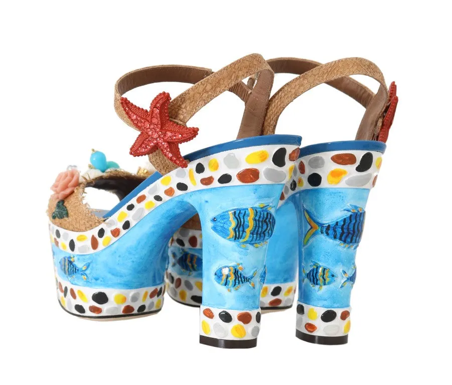 Blue Brown Raffia MARINA Clog Sandal