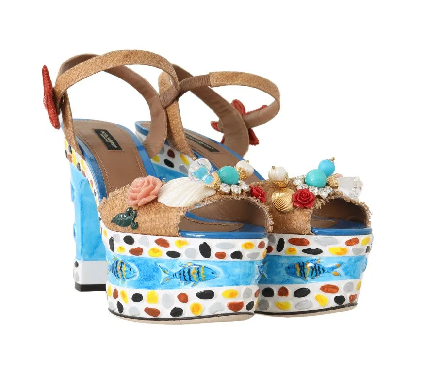 Blue Brown Raffia MARINA Clog Sandal