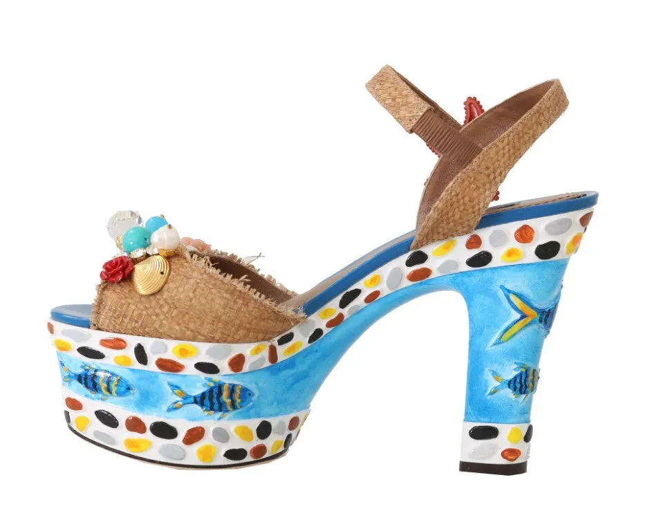 Blue Brown Raffia MARINA Clog Sandal