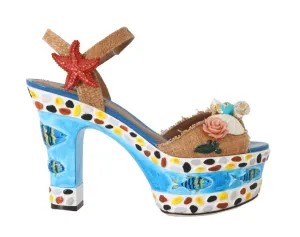 Blue Brown Raffia MARINA Clog Sandal
