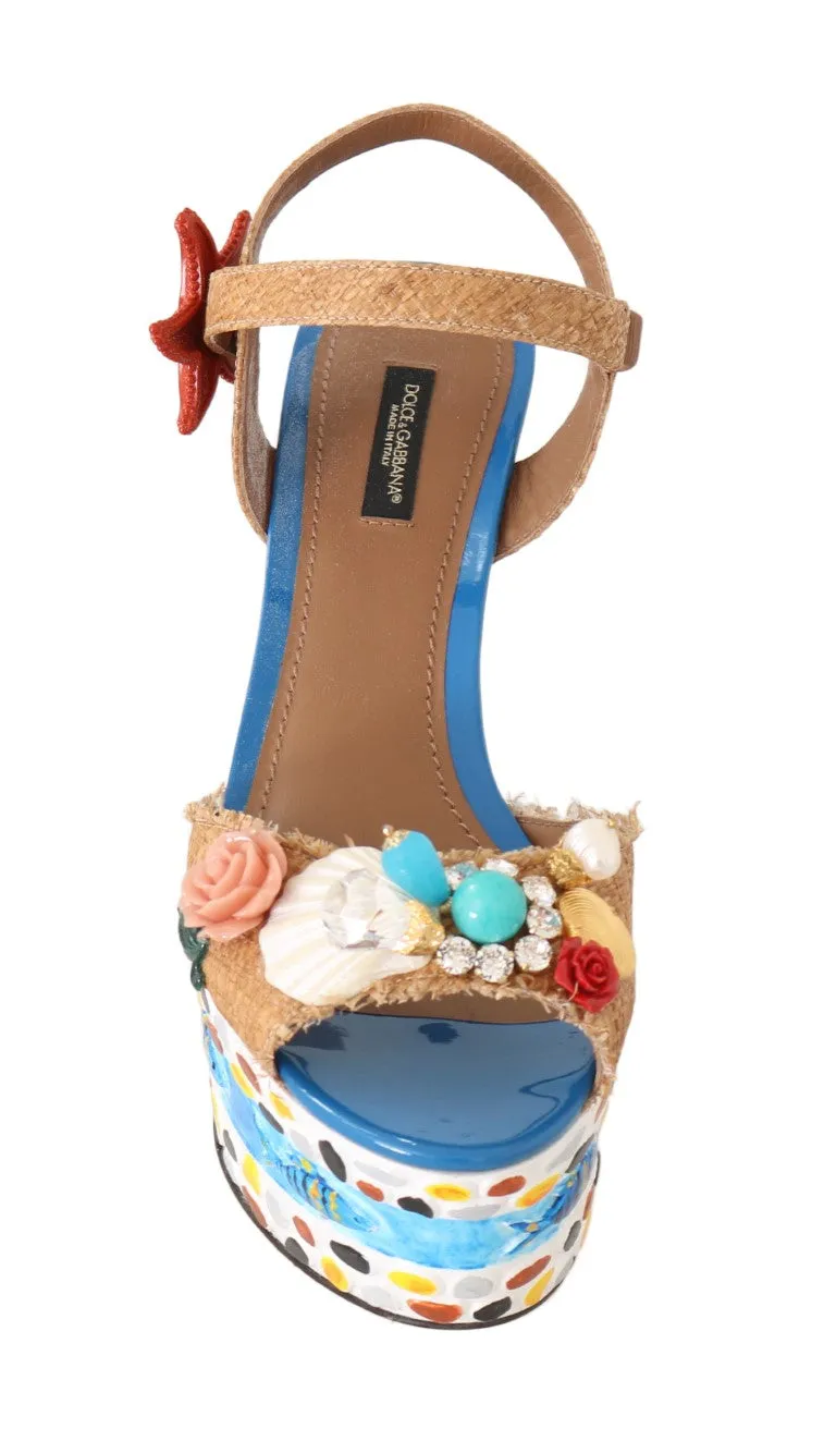 Blue Brown Raffia MARINA Clog Sandal