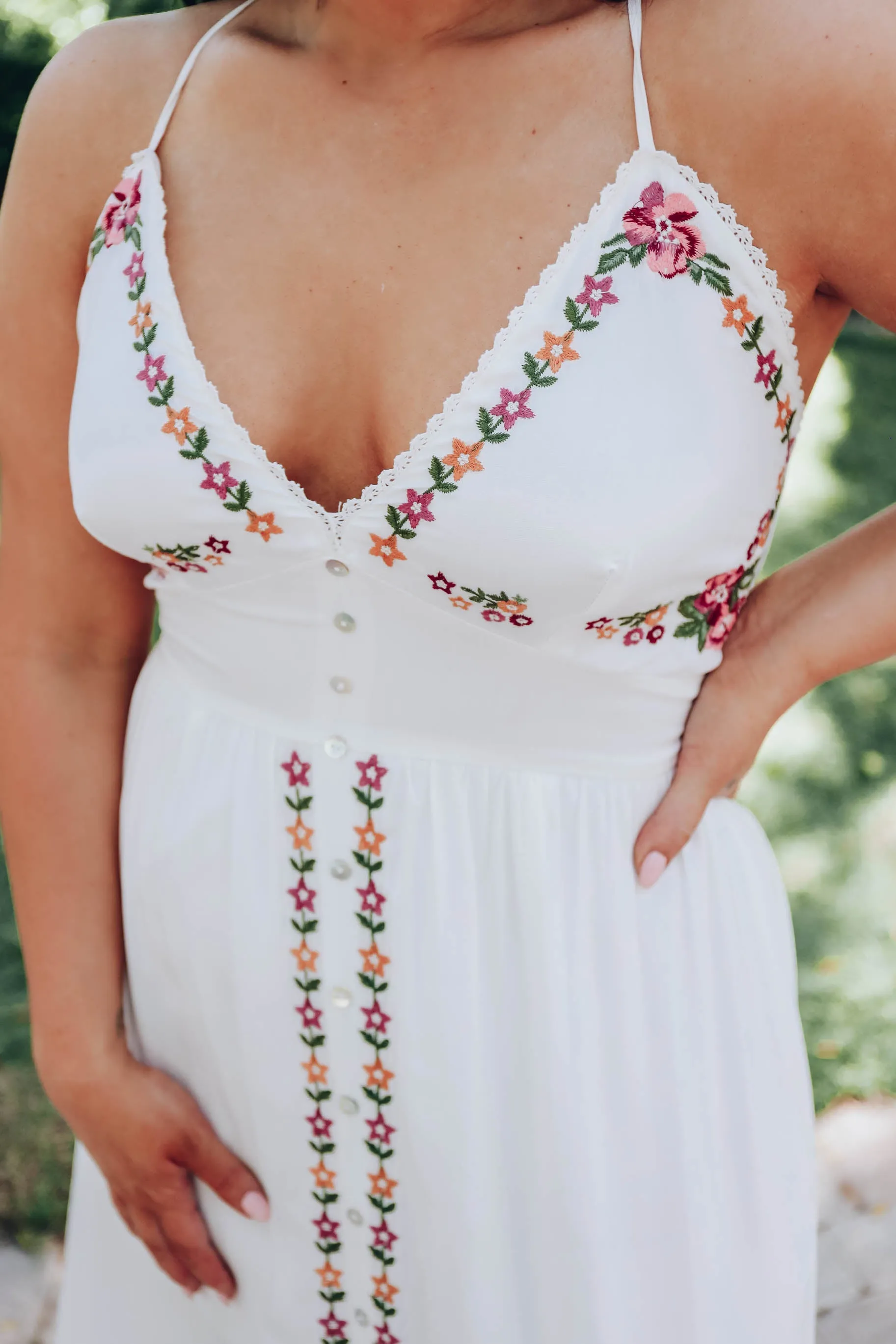 Boho Embroidered Slit Front Maxi Dress