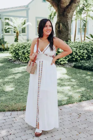 Boho Embroidered Slit Front Maxi Dress