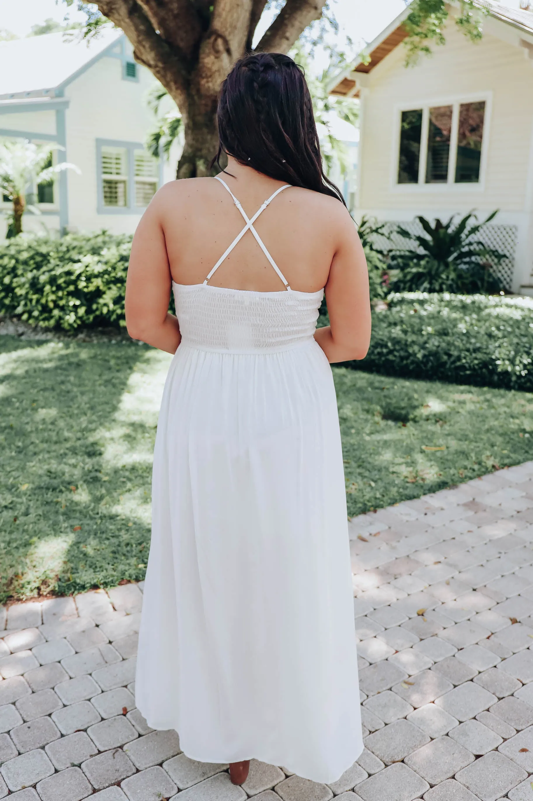 Boho Embroidered Slit Front Maxi Dress
