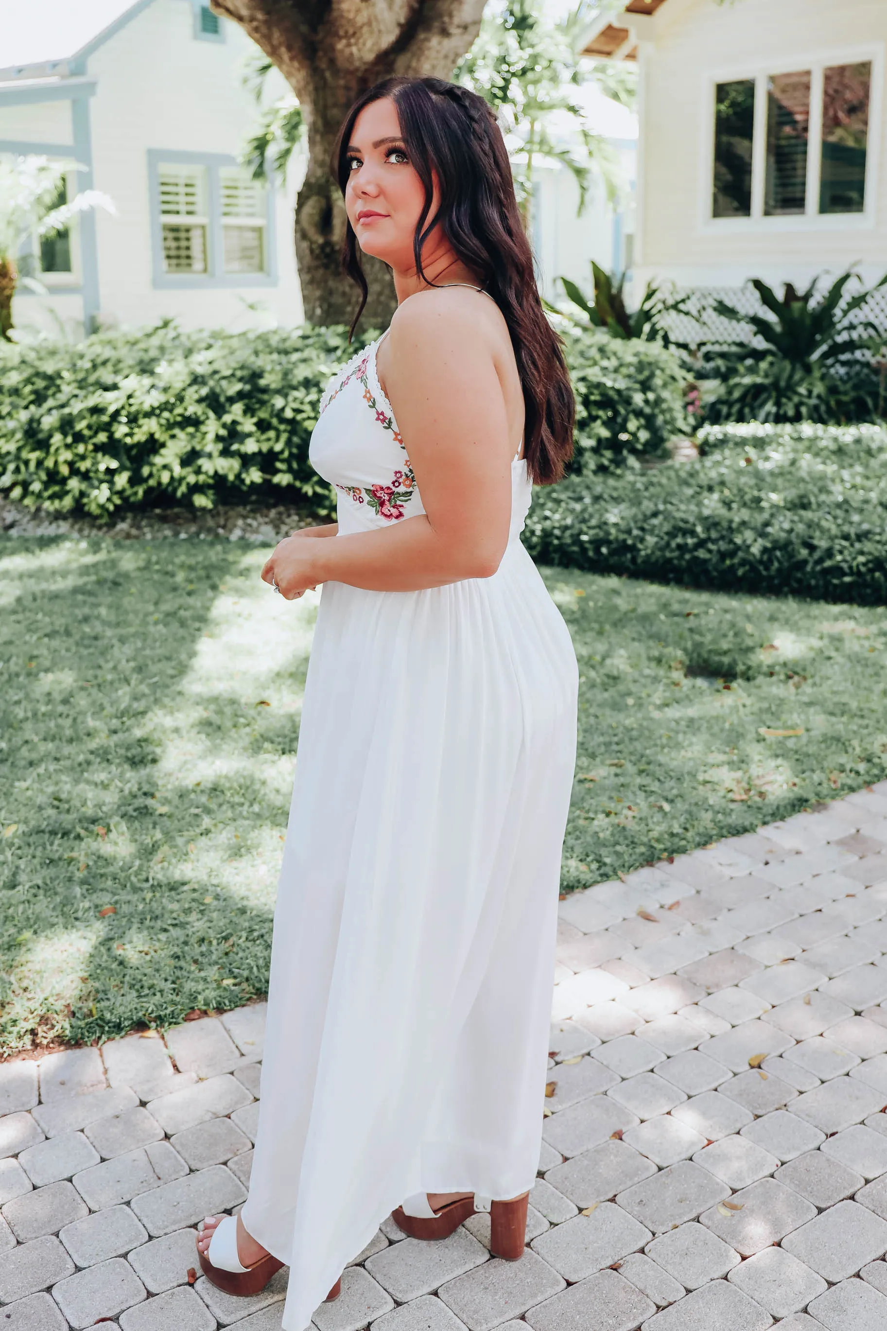 Boho Embroidered Slit Front Maxi Dress