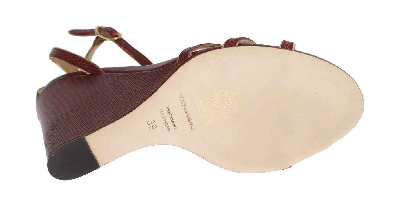 Bordeaux Leather Wedges Sandals