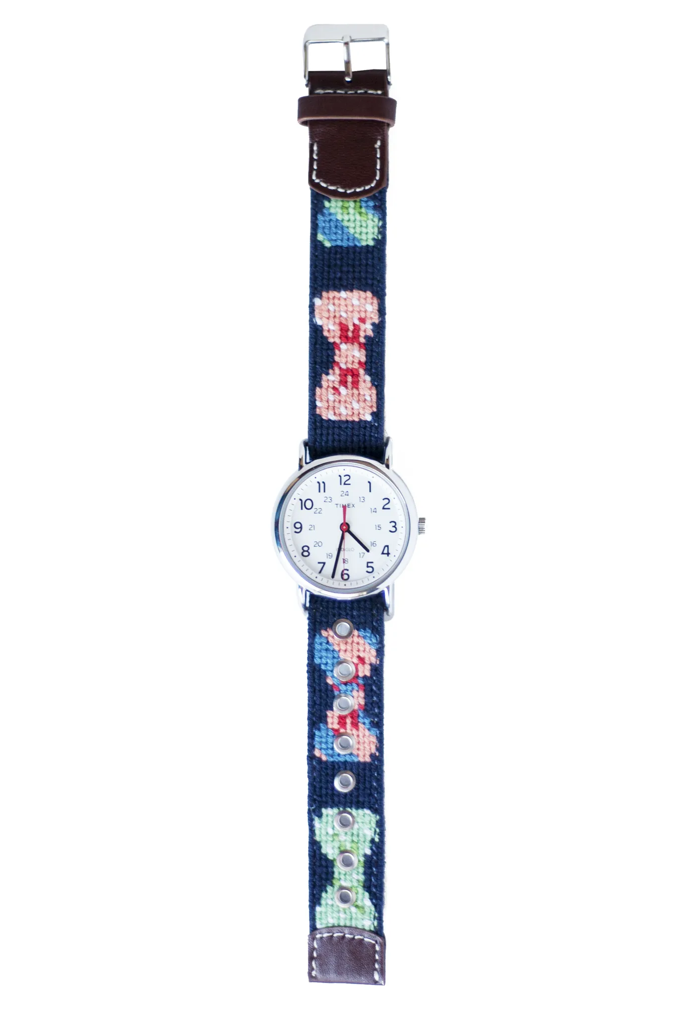 Bow Tie Needlepoint Watch Strap and Timex Watch Face