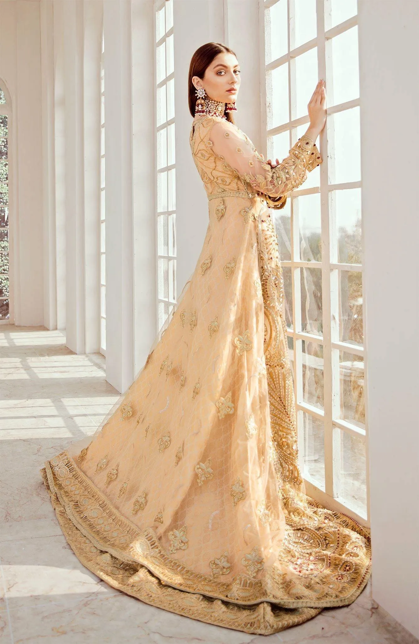 Bridal Maxi - Gilded Leaf (D-01) | Maryum N Maria Luxury Bridal Collections | Embroidered Wedding Suits