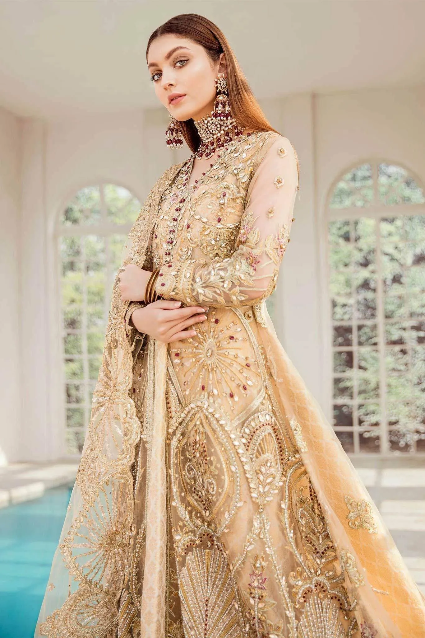 Bridal Maxi - Gilded Leaf (D-01) | Maryum N Maria Luxury Bridal Collections | Embroidered Wedding Suits