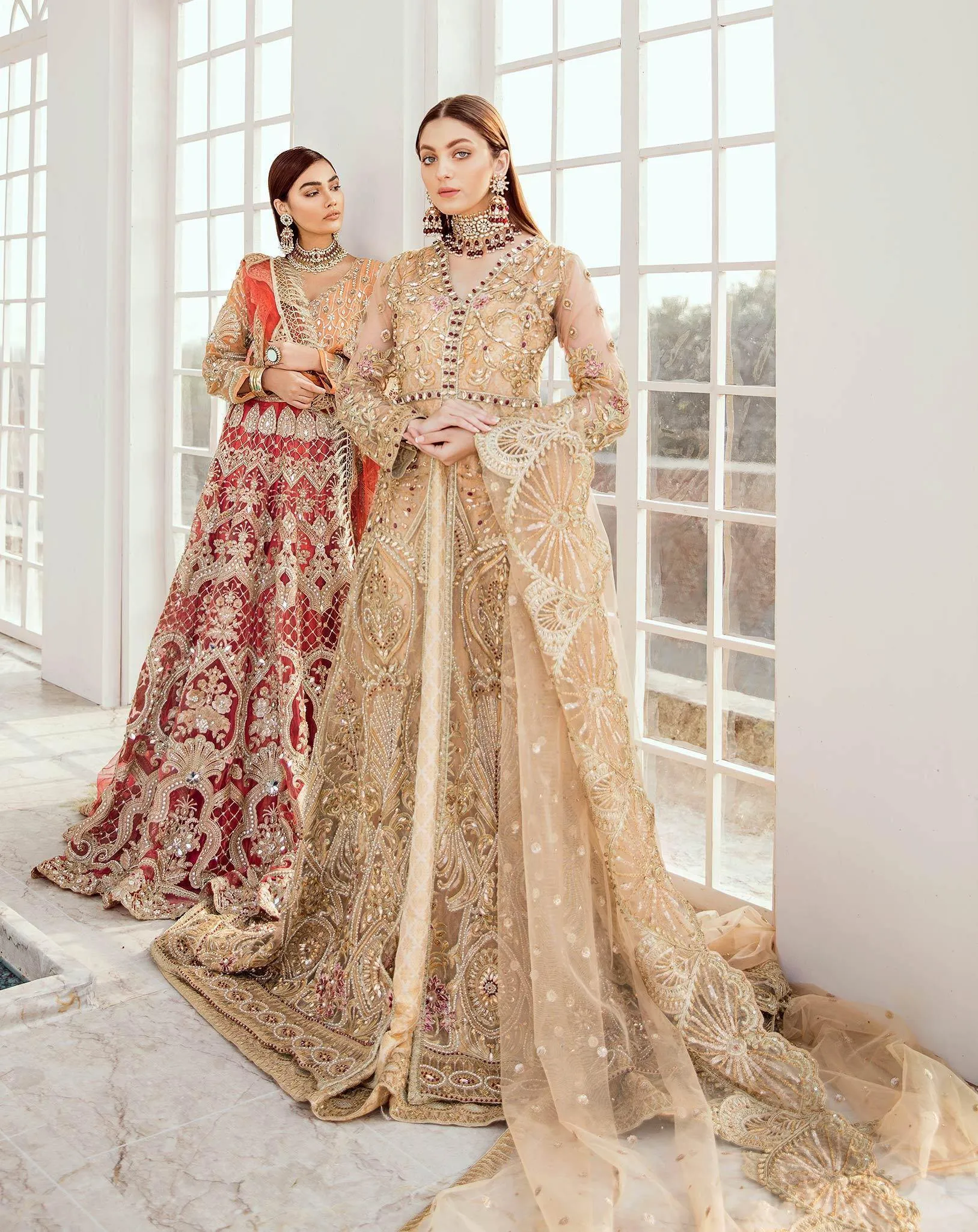 Bridal Maxi - Gilded Leaf (D-01) | Maryum N Maria Luxury Bridal Collections | Embroidered Wedding Suits