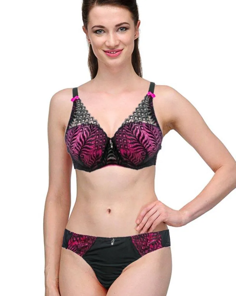 Bridal Pink & Black 801620 Single Padded Bra Panty Set - By Senselle