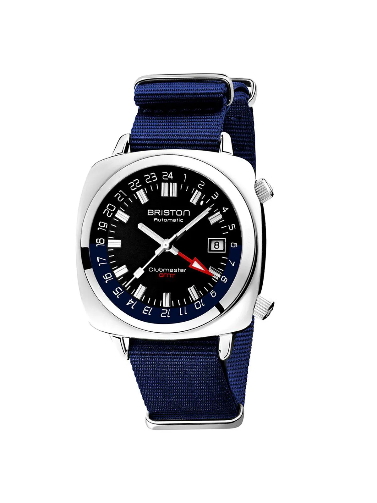 Briston Clubmaster GMT Traveler HMS Automatic Steel Black Dial Navy Blue Nato Strap 42mm