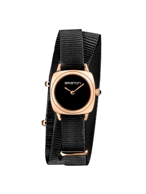 Briston Clubmaster Lady Steel HM Black Dial Rose Gold Black Double Tour Nato Strap 24mm