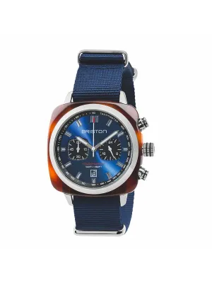 Briston Clubmaster Sport Acetate Chronograph Tortoise Shell Blue Sunray Dial 42mm