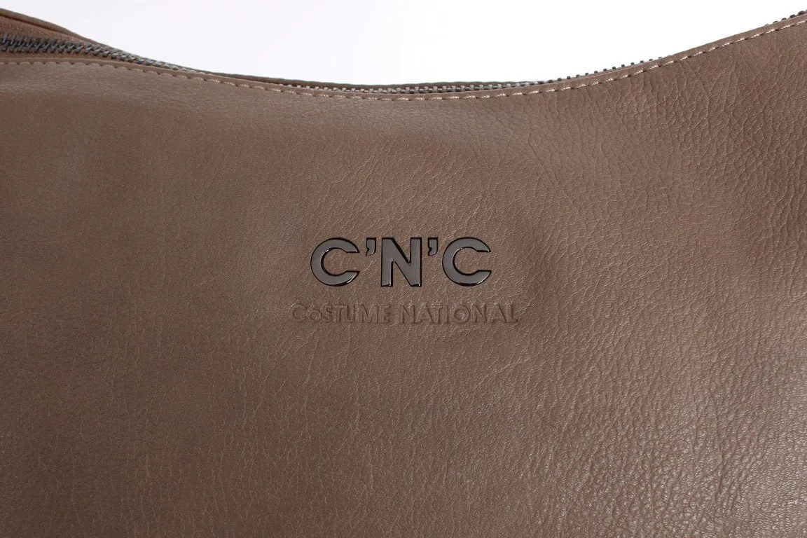 Brown leather hobo bag
