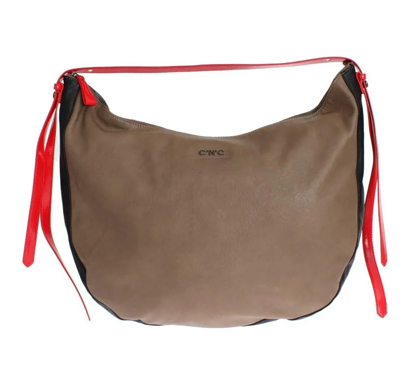 Brown leather hobo bag