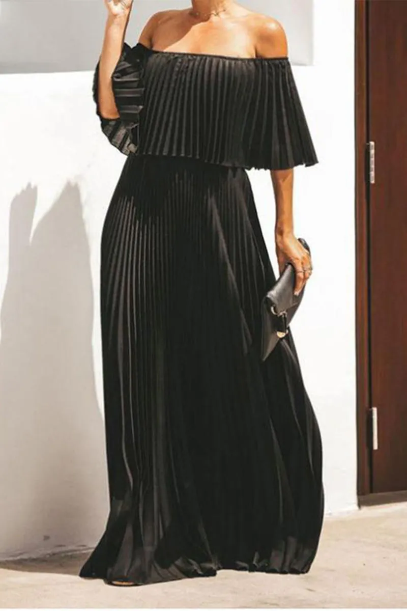 BT3042 Off Shoulder Pleats Dress