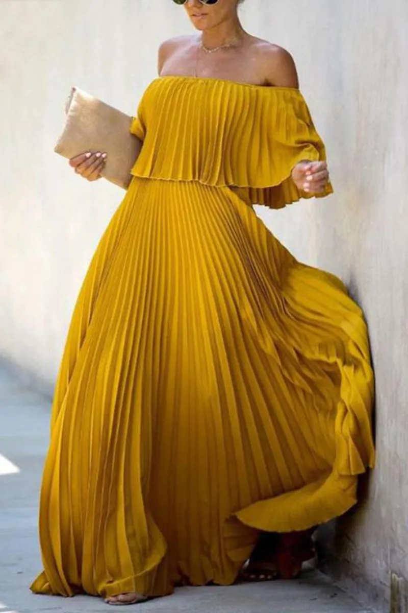 BT3042 Off Shoulder Pleats Dress