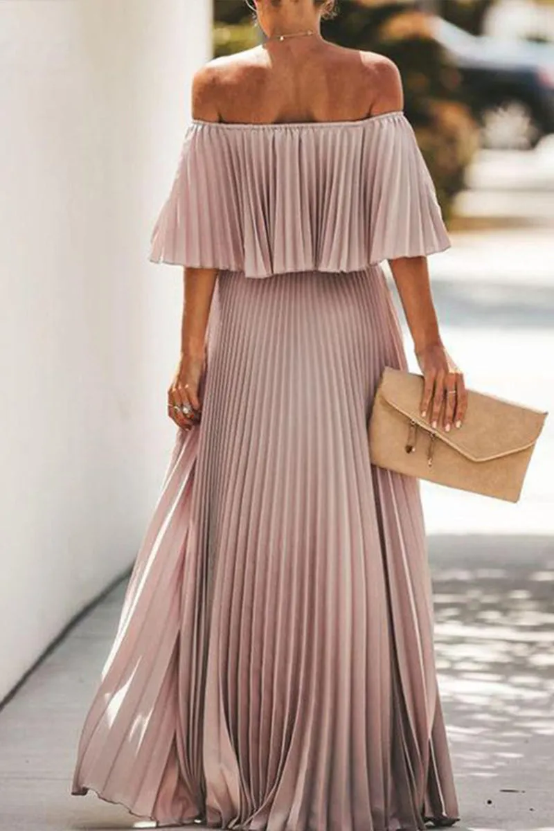 BT3042 Off Shoulder Pleats Dress