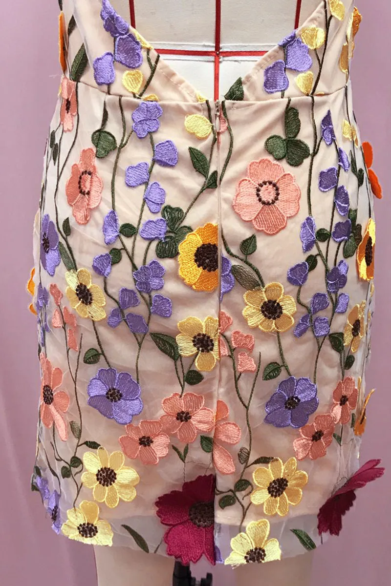 BT3054 Flower Embroidery Halter Dress