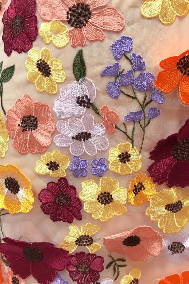 BT3054 Flower Embroidery Halter Dress