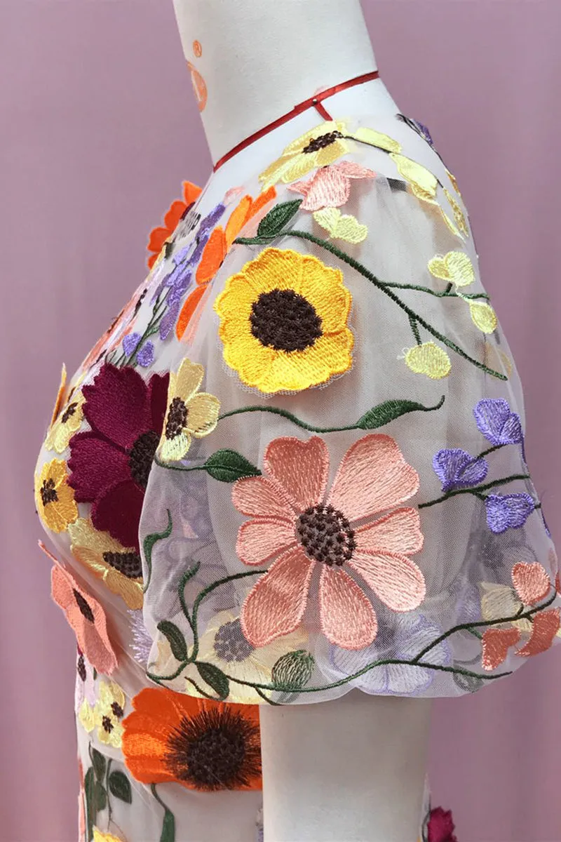 BT3055 Flower Embroidery Party Dress