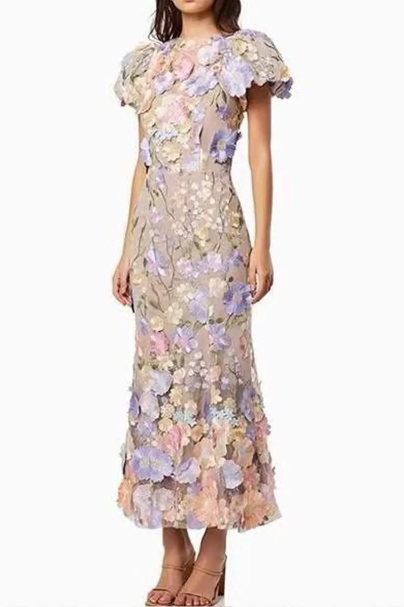 BT3055 Flower Embroidery Party Dress