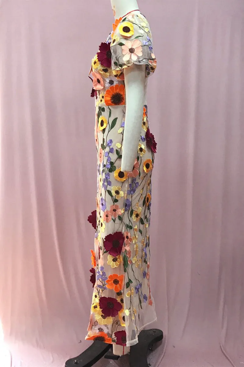 BT3055 Flower Embroidery Party Dress