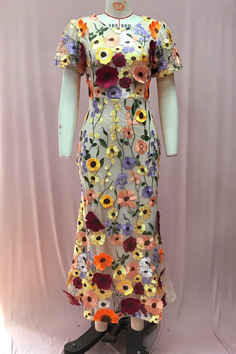 BT3055 Flower Embroidery Party Dress