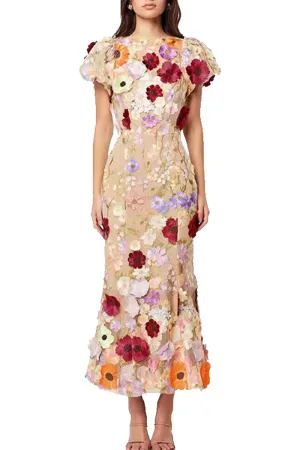 BT3055 Flower Embroidery Party Dress
