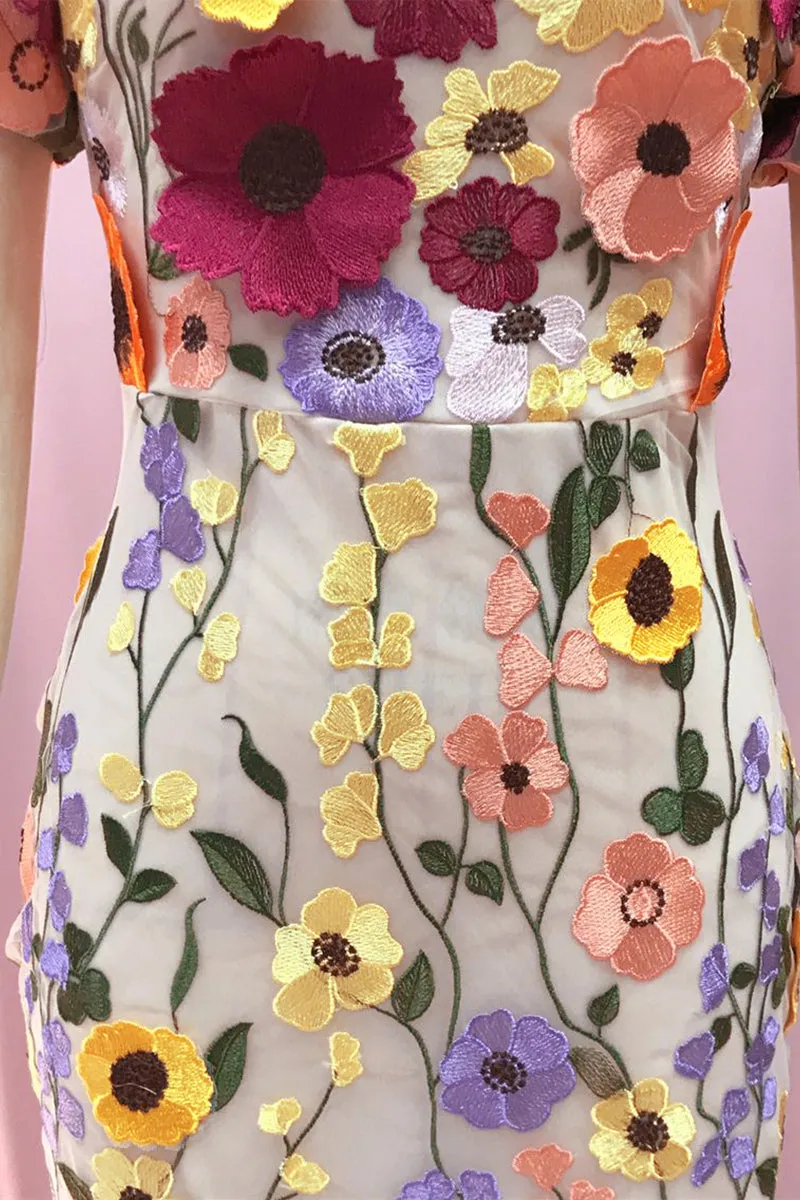 BT3055 Flower Embroidery Party Dress