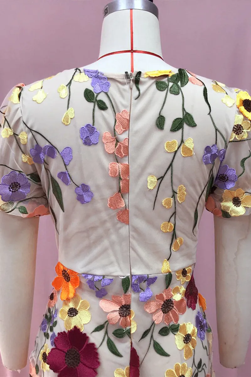 BT3055 Flower Embroidery Party Dress