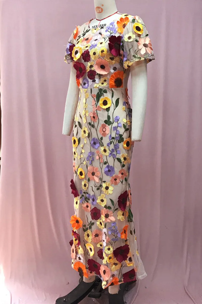 BT3055 Flower Embroidery Party Dress