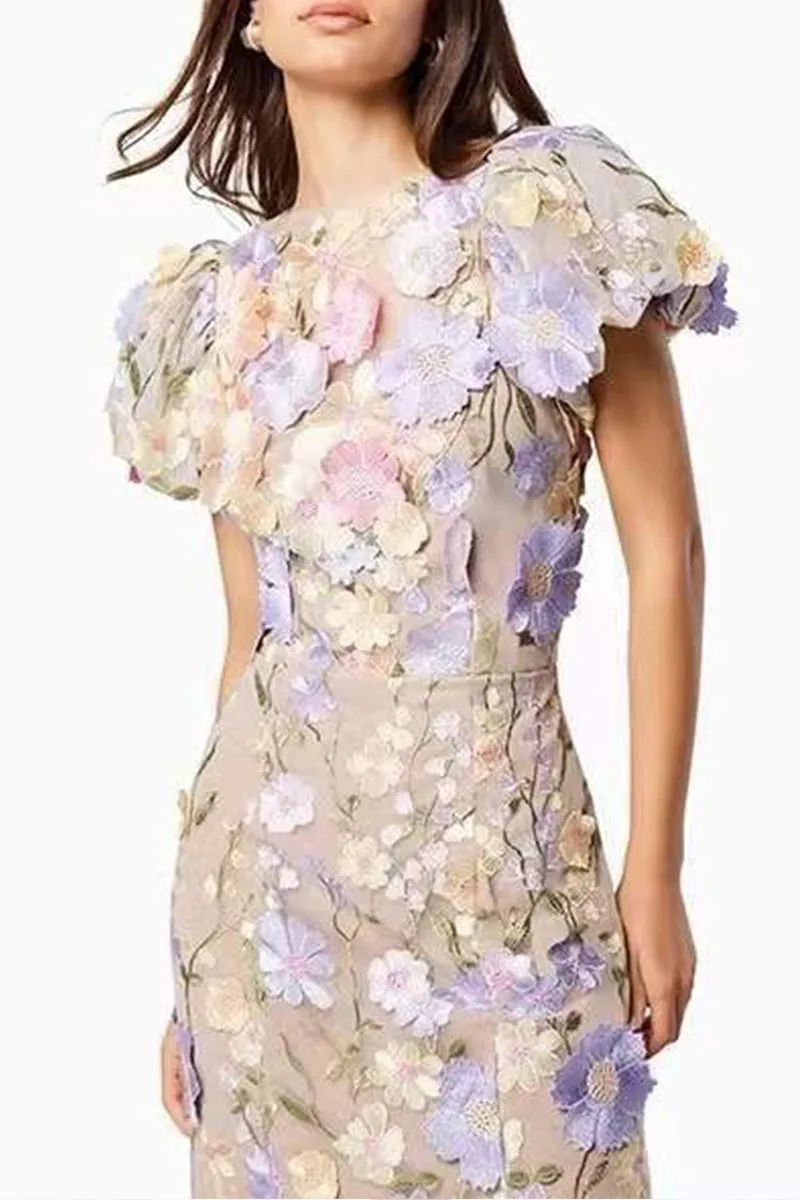 BT3055 Flower Embroidery Party Dress