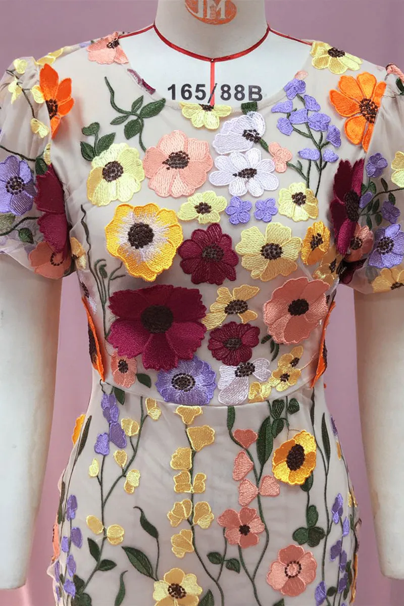 BT3055 Flower Embroidery Party Dress
