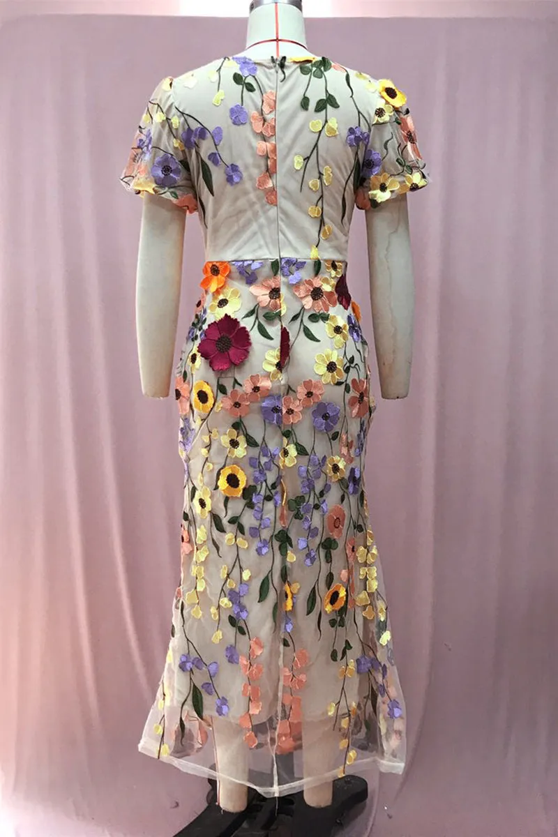 BT3055 Flower Embroidery Party Dress