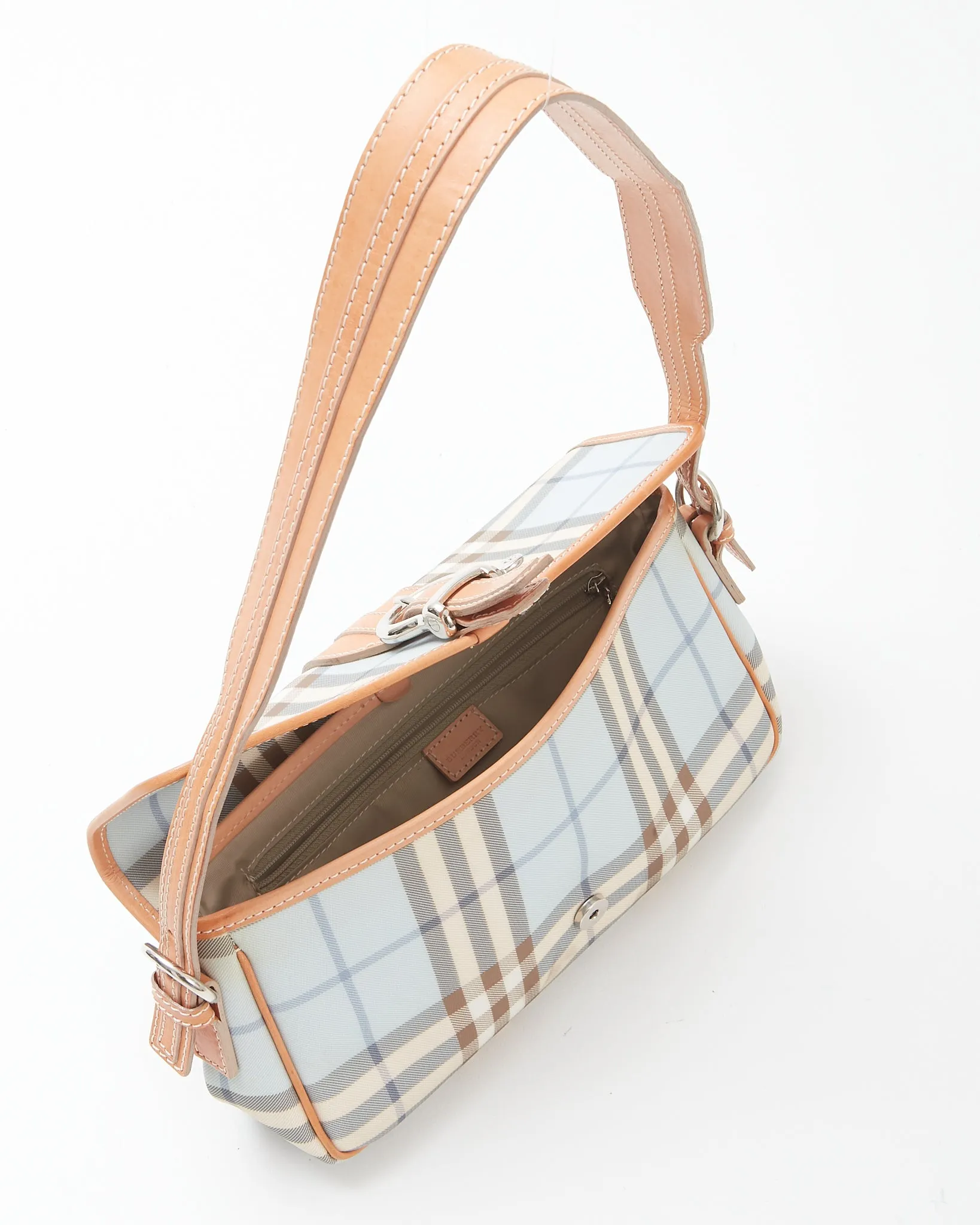 Burberry Baby Blue Nova Check Coated Canvas Buckle Shoulder Bag